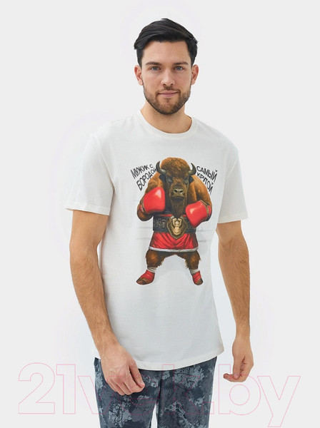 Изображение товара Комплект домашней одежды Mark Formelle 591043 (р.108-98-182/188, молочный/графитовый камуфляж)