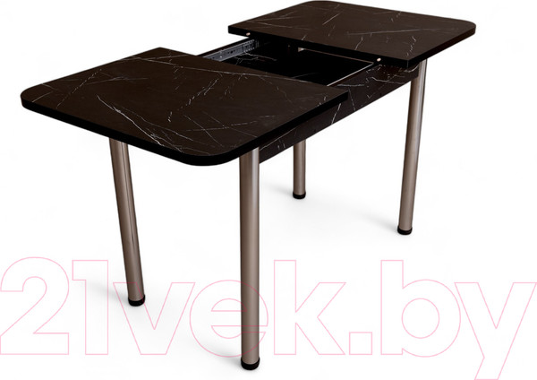 Изображение товара Обеденный стол СВД Юнио 120-150x75 / 053.П20.Х (мрамор неро маркина/хром)