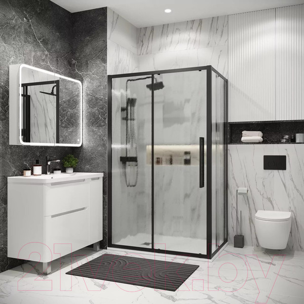 Изображение товара Душевая стенка Grossman Cosmo 200.K33.02.80.21.02 80x195 (черный матовый/стекло шиншилла)