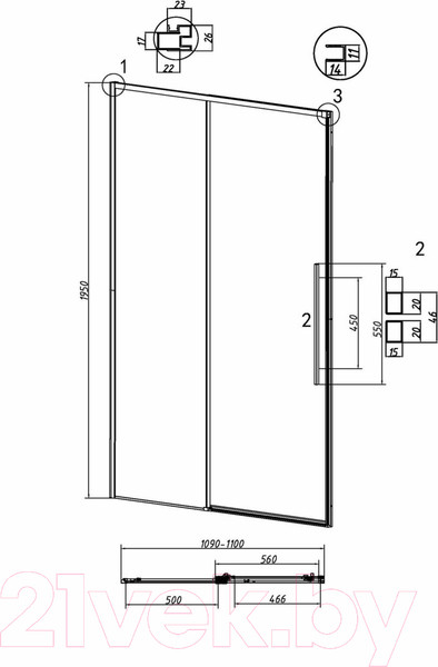 Изображение товара Душевая дверь Grossman Galaxy 110x195 / 100.K33.01.110.21.02 (черный матовый/стекло шиншилла)