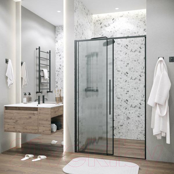 Изображение товара Душевая дверь Grossman Galaxy 110x195 / 100.K33.01.110.21.02 (черный матовый/стекло шиншилла)