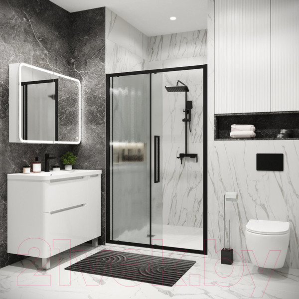 Изображение товара Душевая дверь Grossman Cosmo 100.K33.02.110.21.02 110x195 (черный матовый/стекло шиншилла)