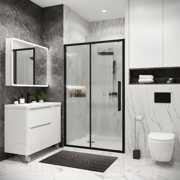 Изображение товара Душевая дверь Grossman Cosmo 100.K33.02.110.21.02 110x195 (черный матовый/стекло шиншилла)