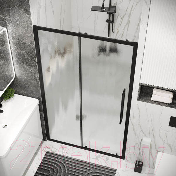 Изображение товара Душевая дверь Grossman Cosmo 100.K33.02.110.21.02 110x195 (черный матовый/стекло шиншилла)