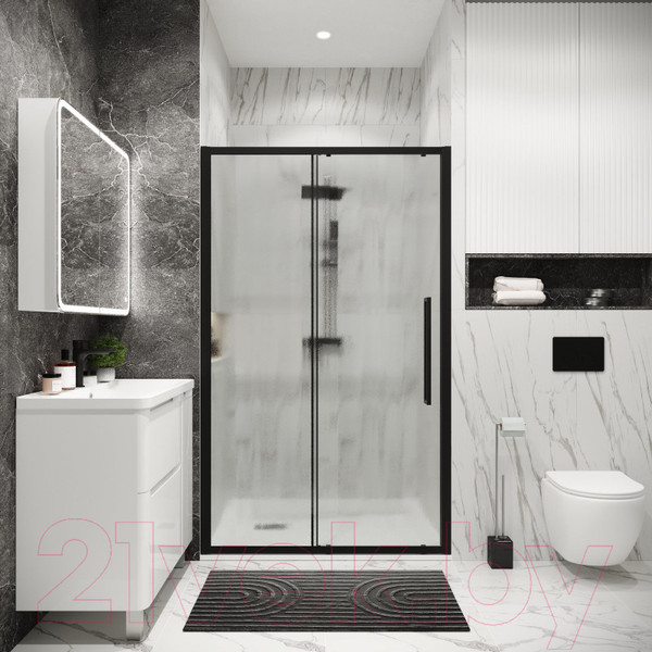 Изображение товара Душевая дверь Grossman Cosmo 100.K33.02.110.21.02 110x195 (черный матовый/стекло шиншилла)