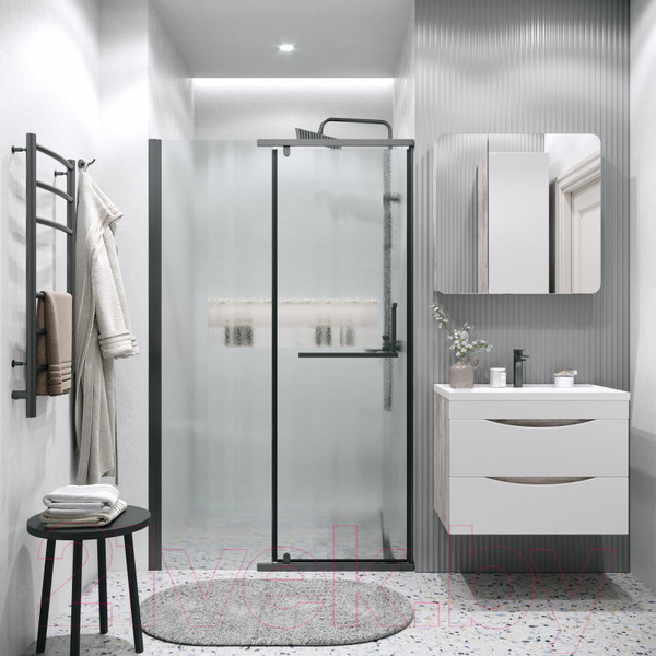 Изображение товара Душевая дверь Grossman Pragma 100.K33.03.100.21.02 100x195 (черный матовый/стекло шиншилла)