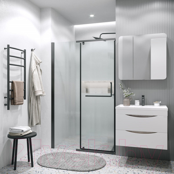 Изображение товара Душевая дверь Grossman Pragma 100.K33.03.100.21.02 100x195 (черный матовый/стекло шиншилла)