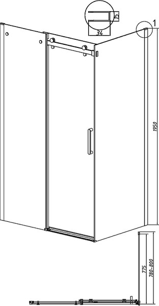 Изображение товара Душевая стенка Grossman Classic 200.K33.04.80.21.10 80x195 (черный матовый/стекло тонированное)