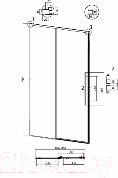 Изображение товара Душевая дверь Grossman Galaxy 100.K33.01.100.10.00 100x195 (хром/стекло прозрачное)