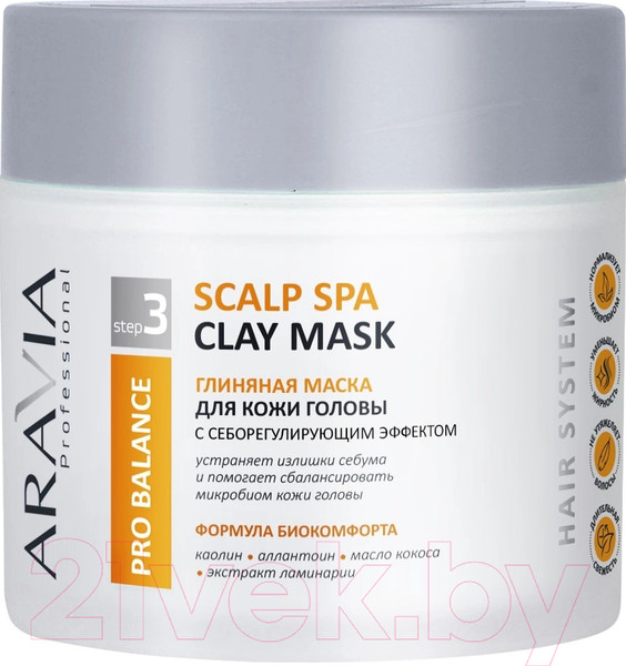 Изображение товара Маска для волос Aravia Scalp Spa Clay Mask Глиняная с себорегулирующим эффектом (300мл)