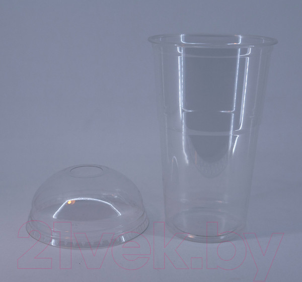 Изображение товара Набор одноразовых стаканов Gecko ПП 500мл с купольной крышкой 90мм (100шт, прозрачный)