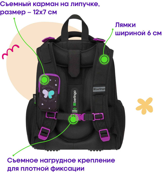 Изображение товара Школьный рюкзак Berlingo Expert. Shining Butterfly / RU-EX-1001