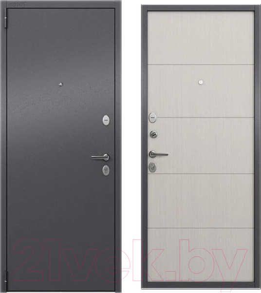 Изображение товара Входная дверь Torex LF2 Alfa LT MP темно-серый букле графит/А6-28 лиственница белая (96x205, левая)