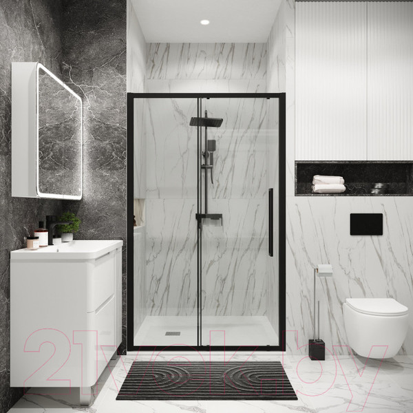 Изображение товара Душевая дверь Grossman Cosmo 100.K33.02.110.21.00 110x195 (черный матовый/стекло прозрачное)