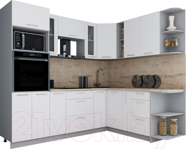 Изображение товара Кухонный гарнитур Интерлиния Мила Gloss 1.88x2.4 правая (белый/белый/травертин серый)