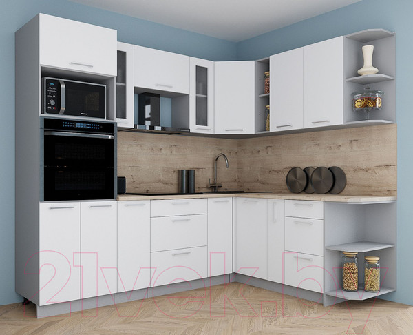 Изображение товара Кухонный гарнитур Интерлиния Мила Gloss 1.88x2.4 правая (белый/белый/травертин серый)