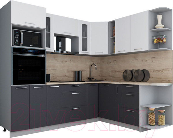 Изображение товара Кухонный гарнитур Интерлиния Мила Gloss 1.88x2.4 правая (белый/пепел/травертин серый)