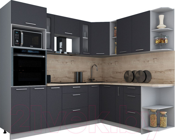 Изображение товара Кухонный гарнитур Интерлиния Мила Gloss 1.88x2.4 правая (пепел/пепел/травертин серый)