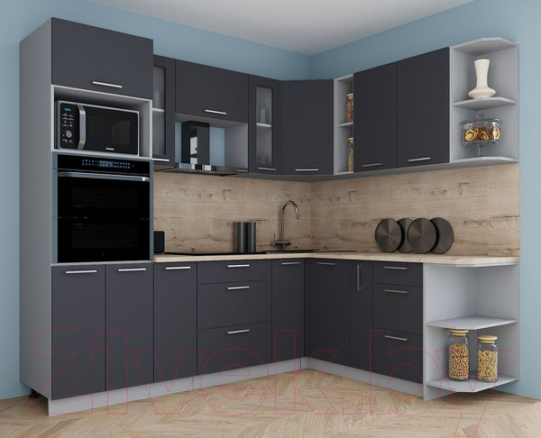 Изображение товара Кухонный гарнитур Интерлиния Мила Gloss 1.88x2.4 правая (пепел/пепел/травертин серый)