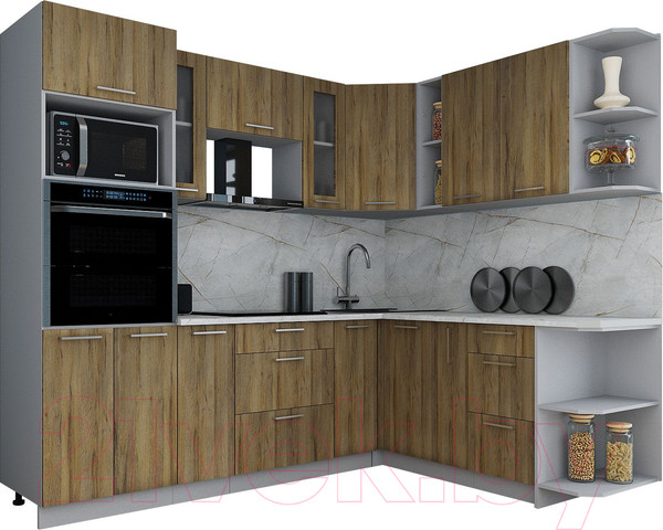 Изображение товара Кухонный гарнитур Интерлиния Мила Gloss 1.88x2.4 правая (дуб вотан/дуб вотан/травертин серый)