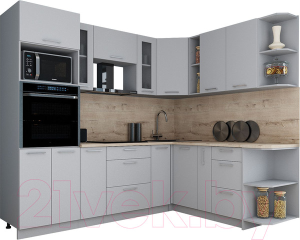 Изображение товара Кухонный гарнитур Интерлиния Мила Gloss 1.88x2.4 правая (грей/грей/травертин серый)