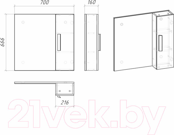Изображение товара Шкаф с зеркалом для ванной Grossman Нео 70 / 207023