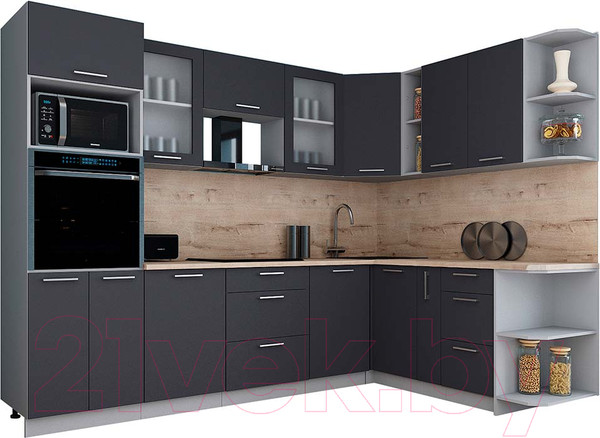 Изображение товара Кухонный гарнитур Интерлиния Мила Gloss 1.88x2.8 правая (пепел/пепел/травертин серый)