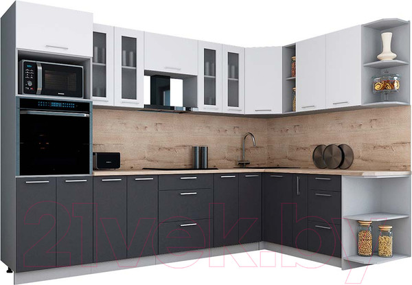 Изображение товара Кухонный гарнитур Интерлиния Мила Gloss 1.88x3.0 правая (белый/пепел/травертин серый)
