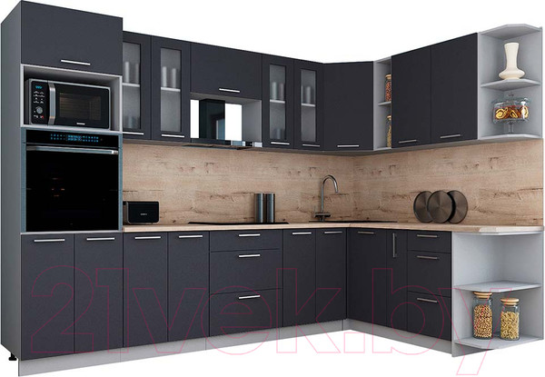Изображение товара Кухонный гарнитур Интерлиния Мила Gloss 1.88x3.0 правая (пепел/пепел/травертин серый)