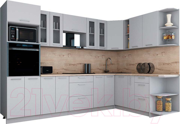 Изображение товара Кухонный гарнитур Интерлиния Мила Gloss 1.88x3.0 правая (грей/грей/травертин серый)