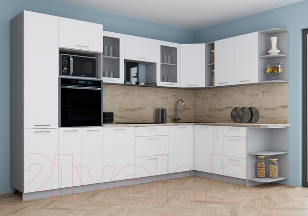 Изображение товара Кухонный гарнитур Интерлиния Мила Gloss 1.88x3.2 правая (белый/белый/травертин серый)