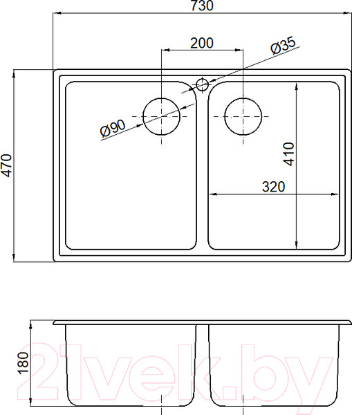 Изображение товара Мойка кухонная Marblan Duas (иней, с сифоном)