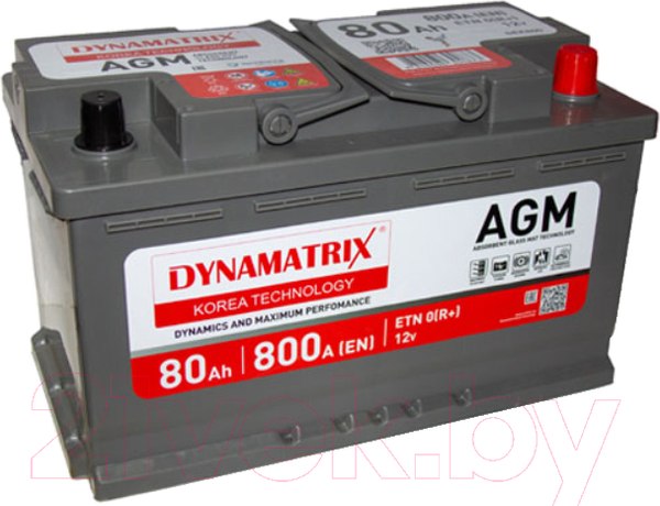 Изображение товара Автомобильный аккумулятор Dynamatrix-Korea AGM ETN 0 R+ DEK800 (80 А/ч)