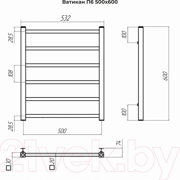 Изображение товара Полотенцесушитель водяной Terminus Ватикан П6 500x600