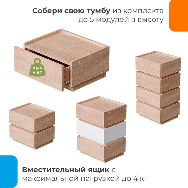 Изображение товара Прикроватная тумба Домаклево Анна (дуб сонома)