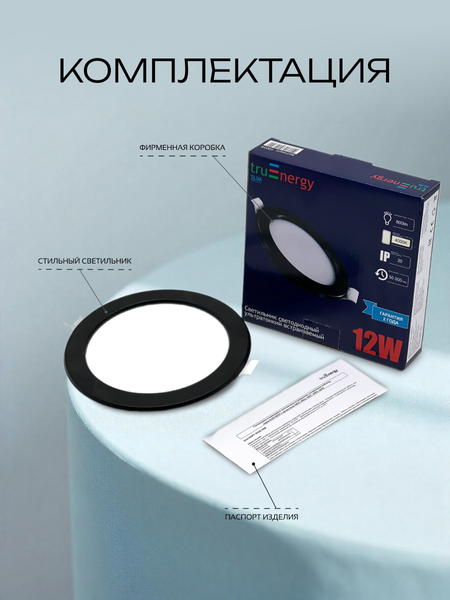 Изображение товара Точечный светильник Truenergy 12W 4000K IP20 /10039 (черный)