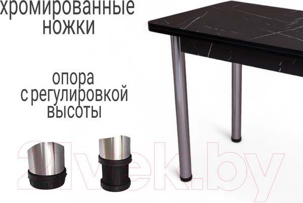 Изображение товара Обеденный стол СВД Юнио 80x60-120 / 013.П20.Х (мрамор неро маркина/хром)