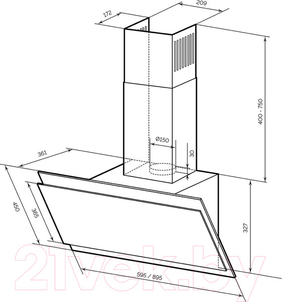 Изображение товара Вытяжка наклонная Lex Furia 600 (черный)