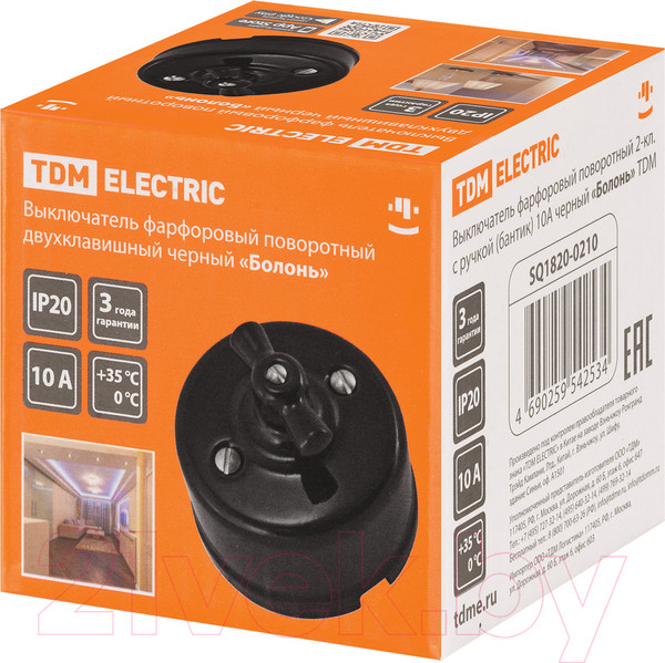 Изображение товара Выключатель TDM Болонь SQ1820-0210 (черный)