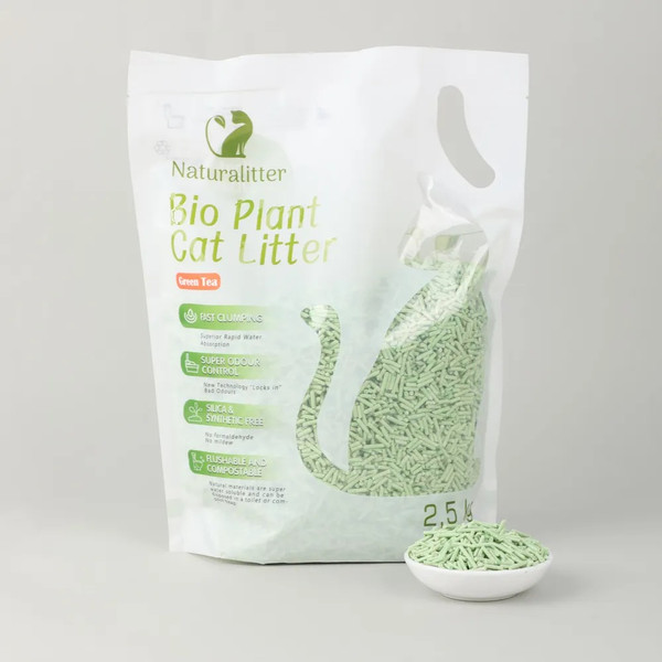 Изображение товара Наполнитель для туалета Naturalitter Bio Plant Cat Litter Зеленый чай / NLT6GT (6л/2.5кг)
