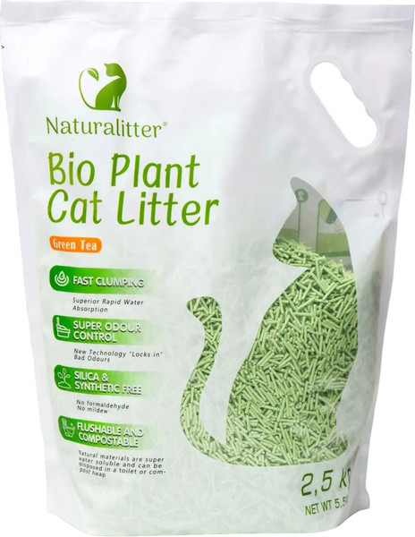 Изображение товара Наполнитель для туалета Naturalitter Bio Plant Cat Litter Зеленый чай / NLT6GT (6л/2.5кг)