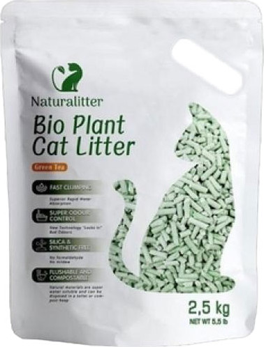 Изображение товара Наполнитель для туалета Naturalitter Bio Plant Cat Litter Зеленый чай / NLT6GT (6л/2.5кг)