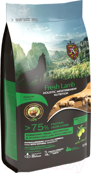 Изображение товара Сухой корм для собак Ambrosia Mediterranean для взрослых собак ягненок / U/AHL1.5 (1.5кг)