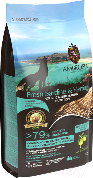 Изображение товара Сухой корм для собак Ambrosia Mediterranean для щенков свежая сардина и сельдь / U/AHSH5 (5кг)