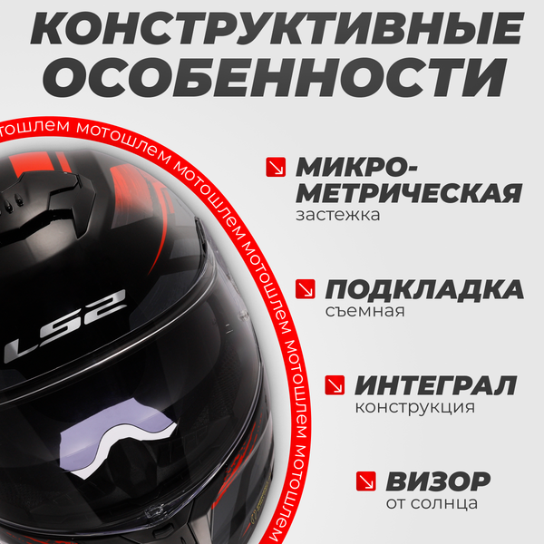 Изображение товара Мотошлем LS2 FF808 Stream 2 Fury (S, черный/красный)