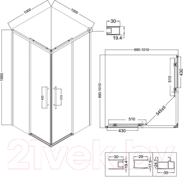 Изображение товара Душевой уголок Niagara NG-6630-34 100x100x195 (хром/прозрачное стекло)