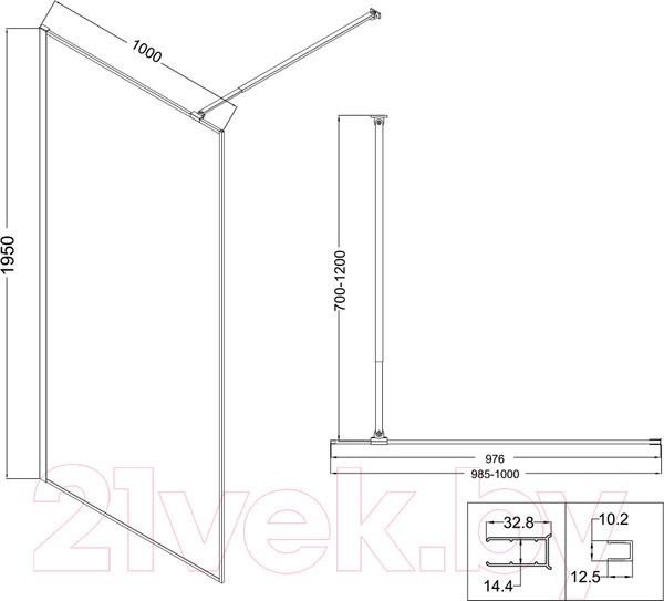 Изображение товара Душевая стенка Niagara NG-660-10 100x195 (хром/прозрачное стекло с рисунком)