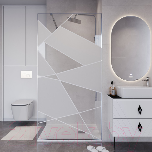 Изображение товара Душевая стенка Niagara NG-660-10 100x195 (хром/прозрачное стекло с рисунком)