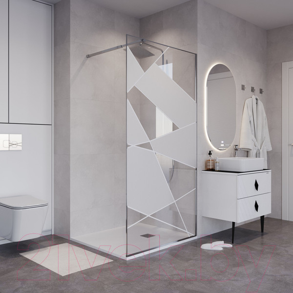 Изображение товара Душевая стенка Niagara NG-660-10 100x195 (хром/прозрачное стекло с рисунком)