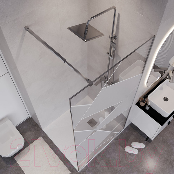 Изображение товара Душевая стенка Niagara NG-660-10 100x195 (хром/прозрачное стекло с рисунком)